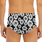 Black And White Sunflower Pattern Print Men's Triangle Swim Briefs