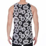 Black And White Sunflower Pattern Print Men's Velvet Tank Top