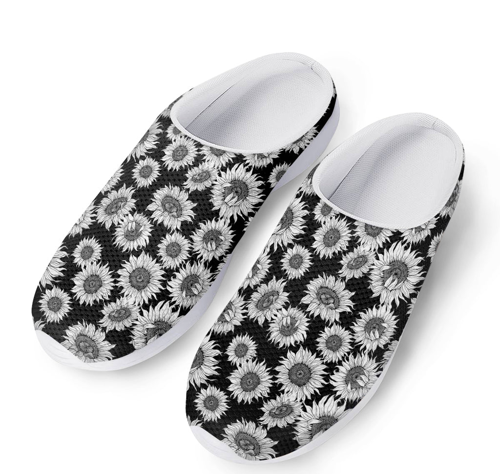 Black And White Sunflower Pattern Print Mesh Casual Shoes