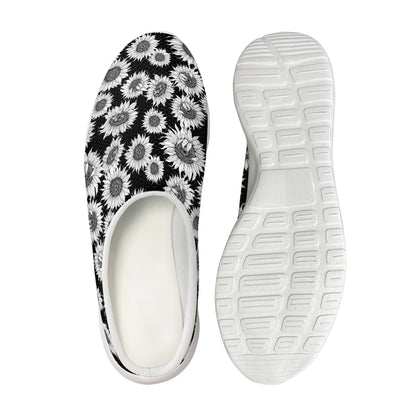 Black And White Sunflower Pattern Print Mesh Casual Shoes