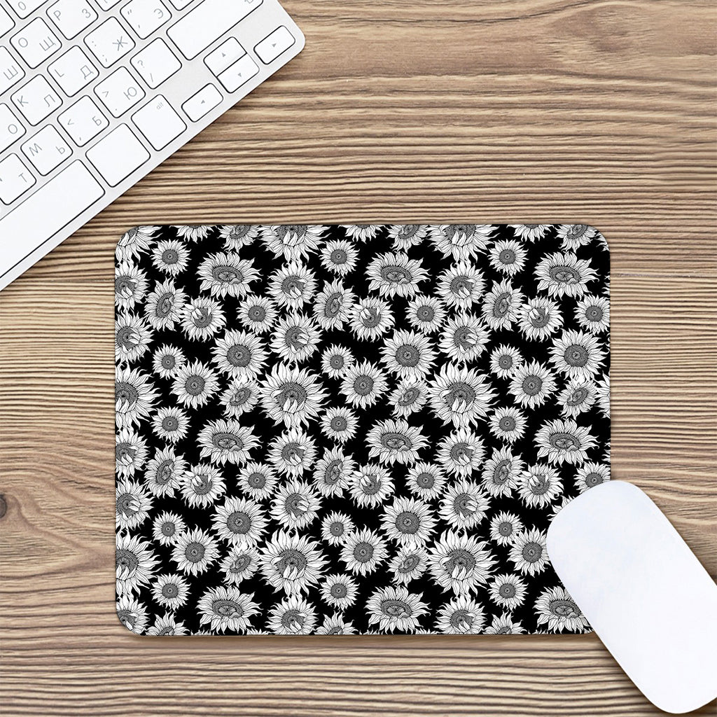 Black And White Sunflower Pattern Print Mouse Pad