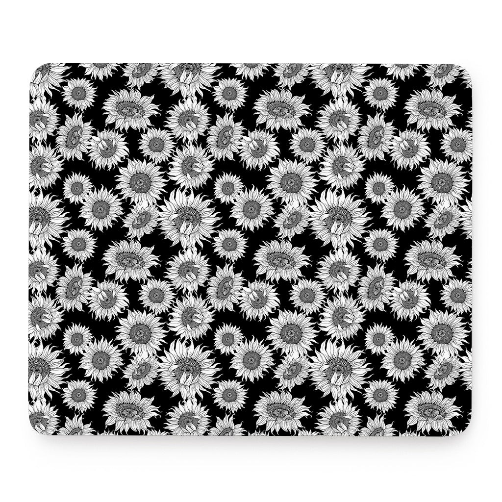 Black And White Sunflower Pattern Print Mouse Pad