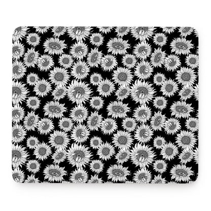 Black And White Sunflower Pattern Print Mouse Pad
