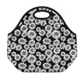 Black And White Sunflower Pattern Print Neoprene Lunch Bag