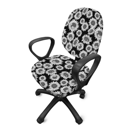 Black And White Sunflower Pattern Print Office Chair Cover