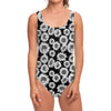 Black And White Sunflower Pattern Print One Piece Swimsuit