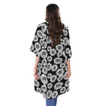 Black And White Sunflower Pattern Print Open Front Beach Cover Up