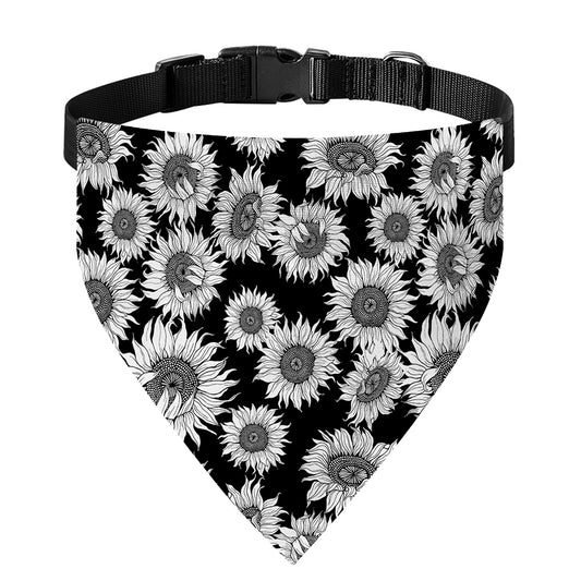Black And White Sunflower Pattern Print Over The Collar Dog Bandana