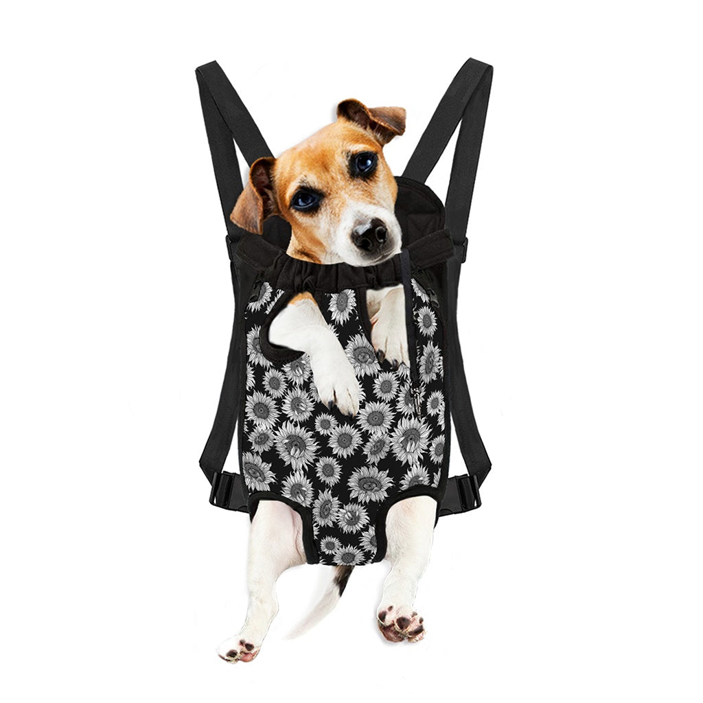 Black And White Sunflower Pattern Print Pet Carrier Backpack