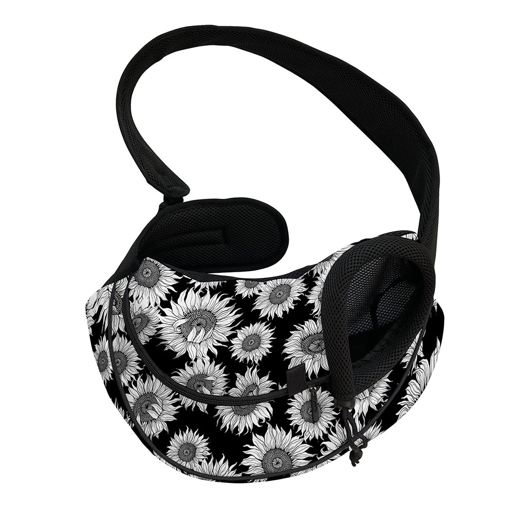 Black And White Sunflower Pattern Print Pet Sling Carrier