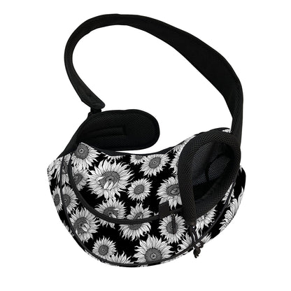 Black And White Sunflower Pattern Print Pet Sling Carrier