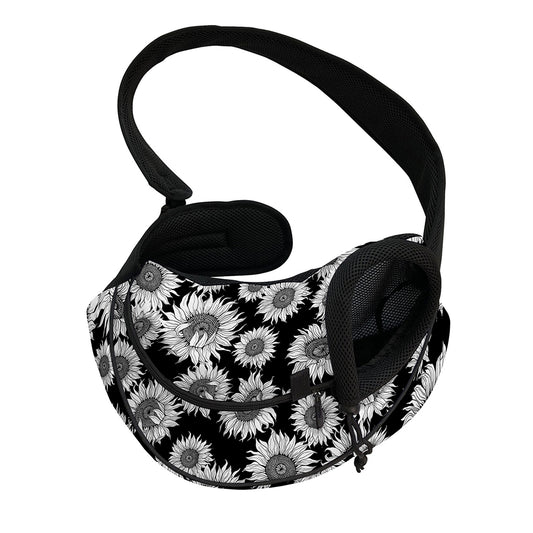 Black And White Sunflower Pattern Print Pet Sling Carrier