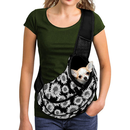 Black And White Sunflower Pattern Print Pet Sling Carrier