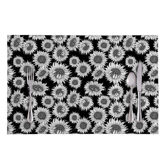 Black And White Sunflower Pattern Print Placemat