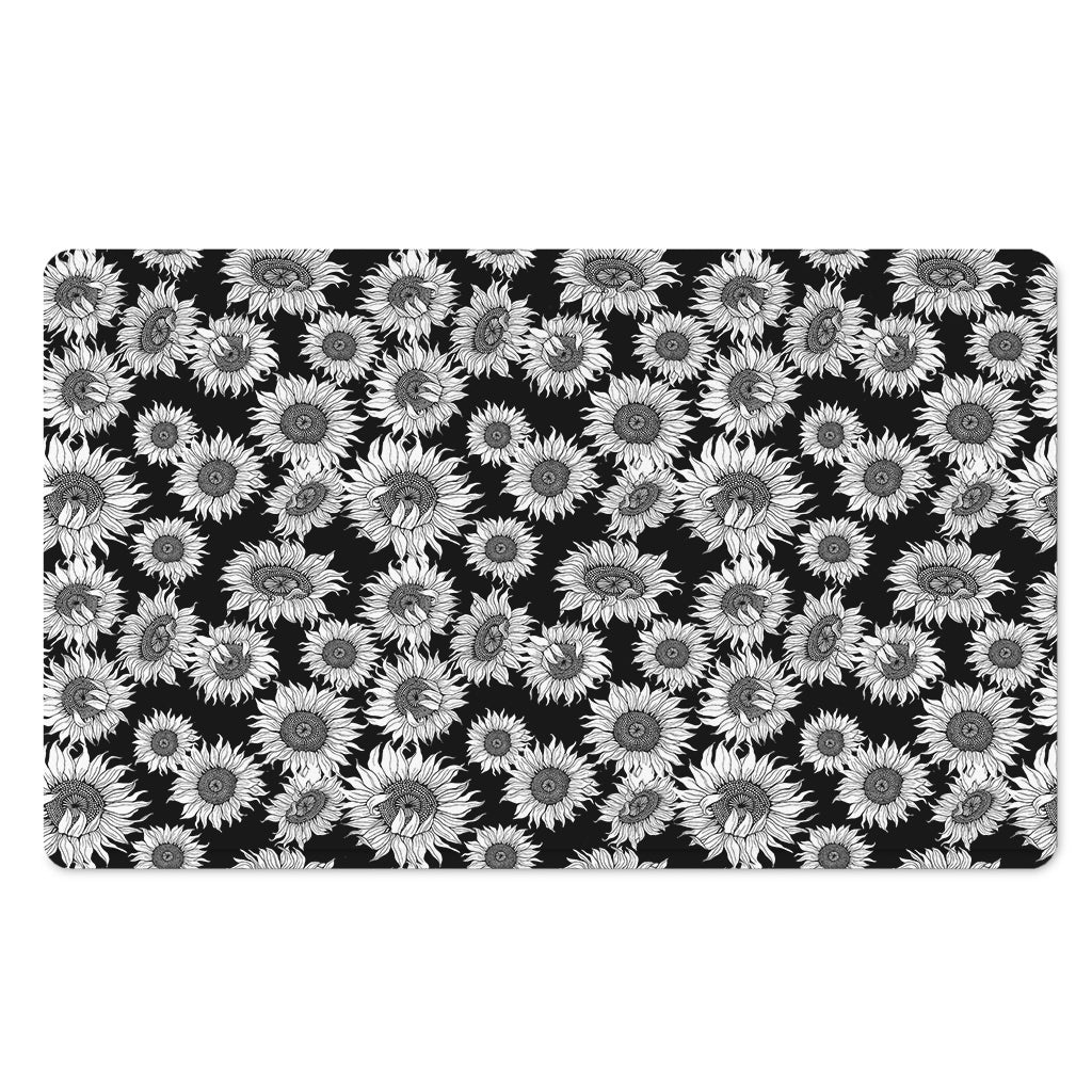 Black And White Sunflower Pattern Print Polyester Doormat