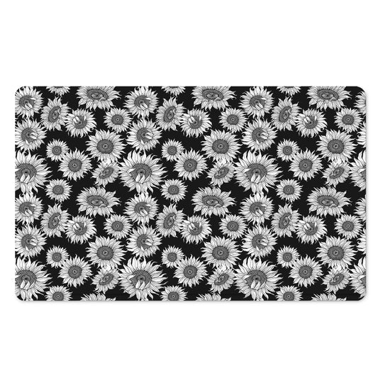 Black And White Sunflower Pattern Print Polyester Doormat