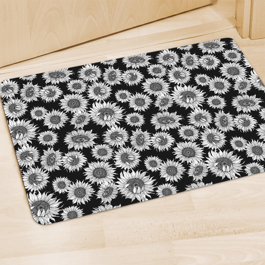 Black And White Sunflower Pattern Print Polyester Doormat