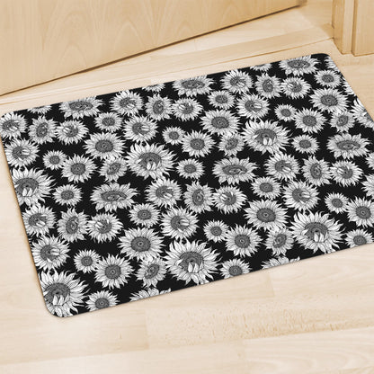 Black And White Sunflower Pattern Print Polyester Doormat