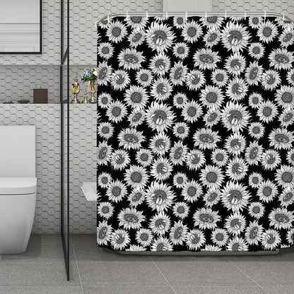 Black And White Sunflower Pattern Print Polyester Shower Curtain