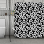 Black And White Sunflower Pattern Print Polyester Shower Curtain