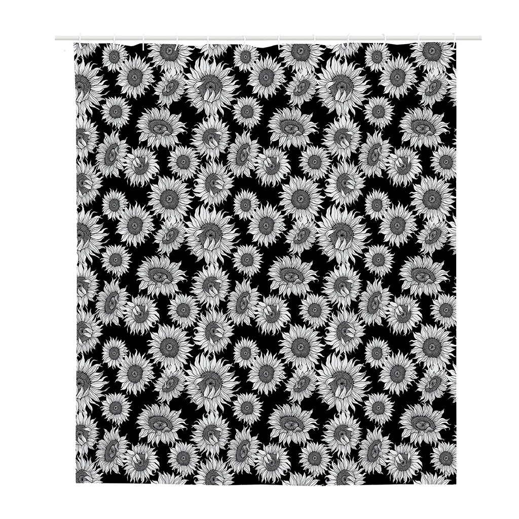 Black And White Sunflower Pattern Print Polyester Shower Curtain