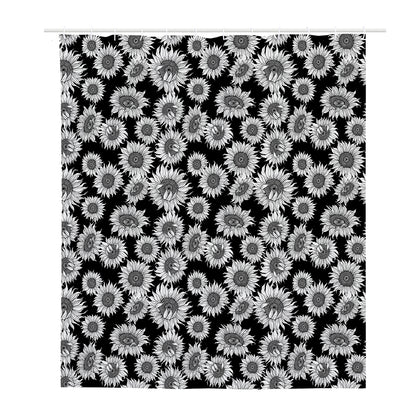 Black And White Sunflower Pattern Print Polyester Shower Curtain