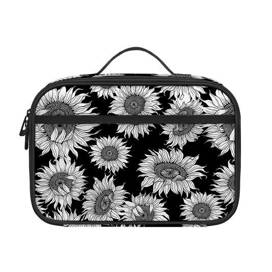 Black And White Sunflower Pattern Print Portable Lunch Bag