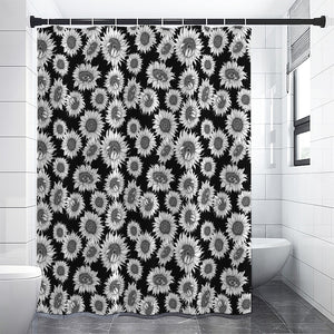 Black And White Sunflower Pattern Print Premium Shower Curtain