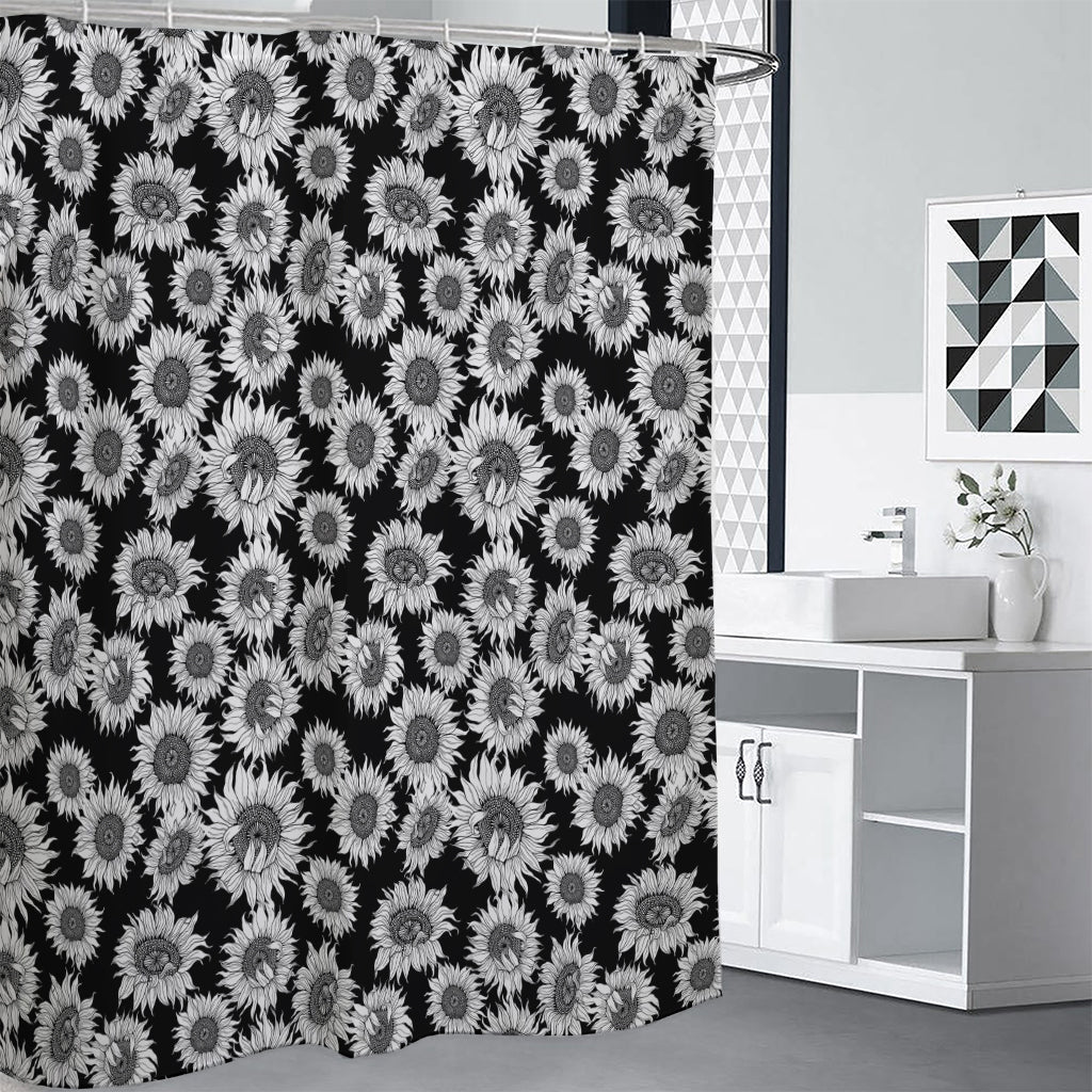 Black And White Sunflower Pattern Print Premium Shower Curtain