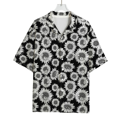 Black And White Sunflower Pattern Print Rayon Hawaiian Shirt