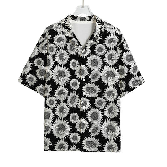 Black And White Sunflower Pattern Print Rayon Hawaiian Shirt