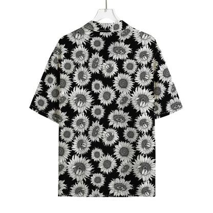 Black And White Sunflower Pattern Print Rayon Hawaiian Shirt