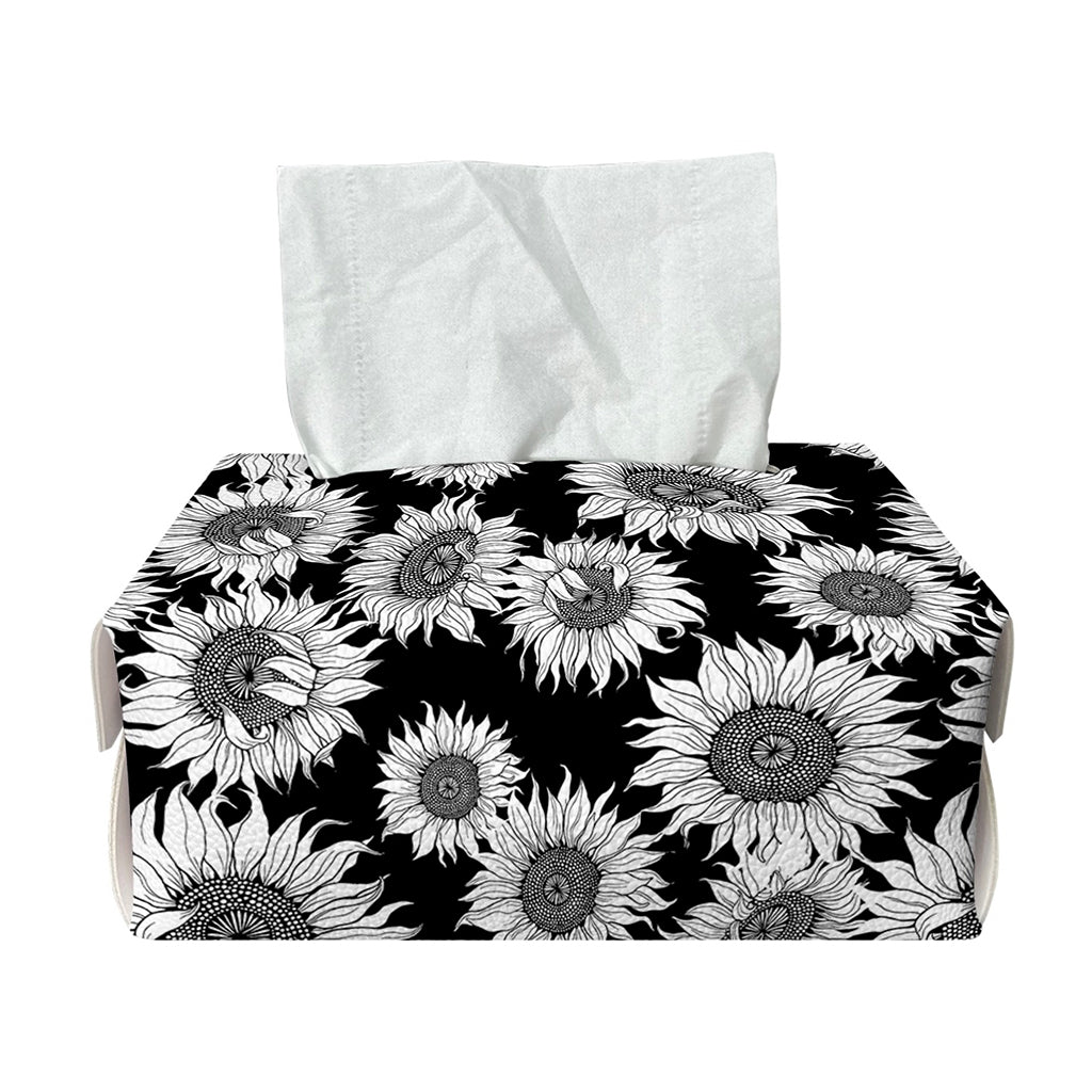 Black And White Sunflower Pattern Print Rectangle Tissue Box Cover
