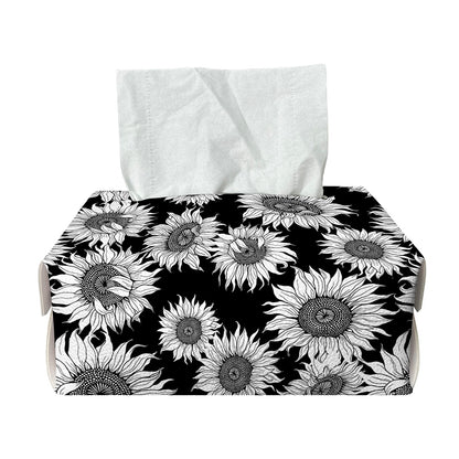 Black And White Sunflower Pattern Print Rectangle Tissue Box Cover