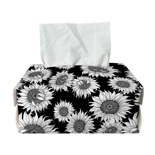 Black And White Sunflower Pattern Print Rectangle Tissue Box Cover