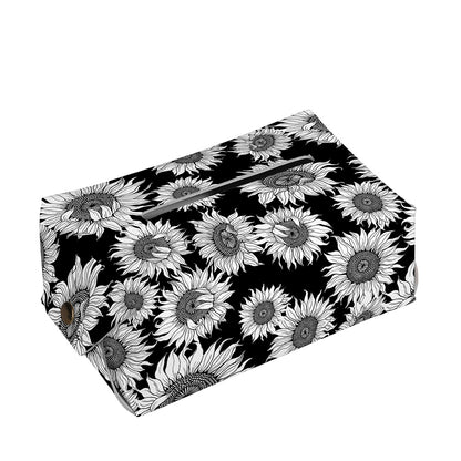 Black And White Sunflower Pattern Print Rectangle Tissue Box Cover