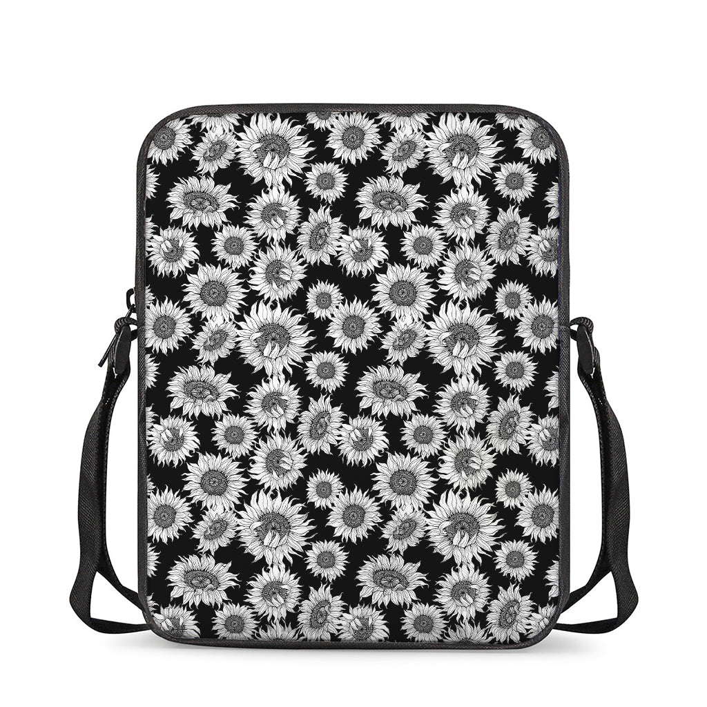 Black And White Sunflower Pattern Print Rectangular Crossbody Bag