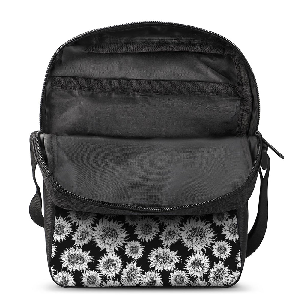 Black And White Sunflower Pattern Print Rectangular Crossbody Bag