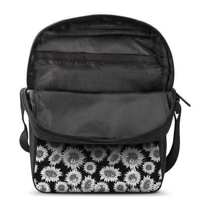 Black And White Sunflower Pattern Print Rectangular Crossbody Bag