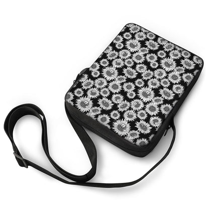 Black And White Sunflower Pattern Print Rectangular Crossbody Bag