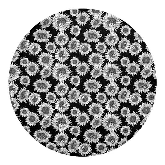 Black And White Sunflower Pattern Print Round Blanket