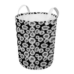 Black And White Sunflower Pattern Print Round Laundry Basket