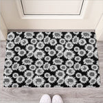 Black And White Sunflower Pattern Print Rubber Doormat