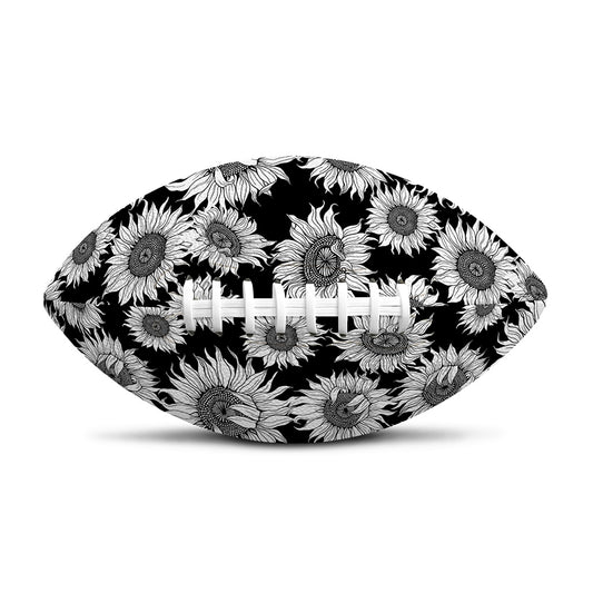 Black And White Sunflower Pattern Print Rugby Ball