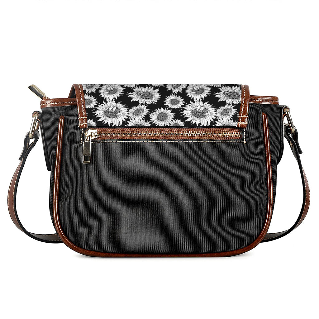 Black And White Sunflower Pattern Print Saddle Bag