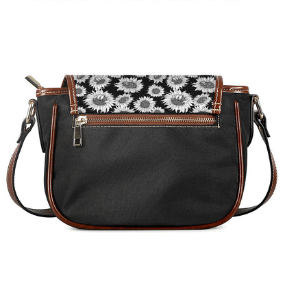 Black And White Sunflower Pattern Print Saddle Bag