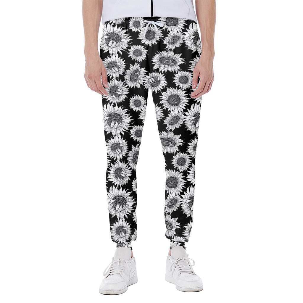 Black And White Sunflower Pattern Print Scuba Joggers
