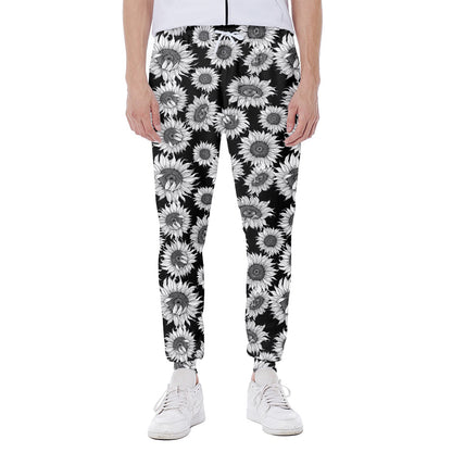 Black And White Sunflower Pattern Print Scuba Joggers