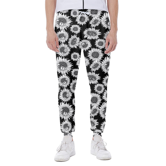 Black And White Sunflower Pattern Print Scuba Joggers