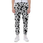 Black And White Sunflower Pattern Print Scuba Joggers